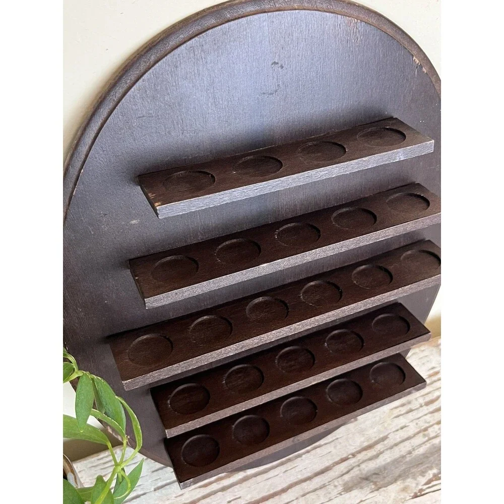 Vintage Oval Wooden Thimble Display Hanging Shelf Wall Rack Cottage Core 12”